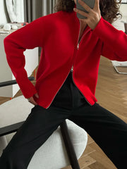 Zip Front Stand Collar Knit Jacket