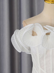 White Lace Corset 3d Ruffle Hem Slash Neck Mini Dress