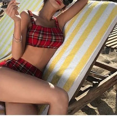 Plaid High Waist Swimwear Set