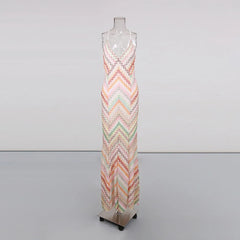 Chevron Print V-Neck Maxi Dress