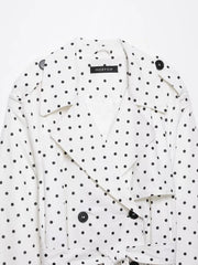 White Polka Dot Belted Cropped Trench Coat