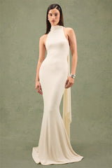 Halter Neck Cape Drape Mermaid Maxi Dress