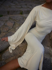 White One Shoulder Twisted Sleeve Midi Dress
