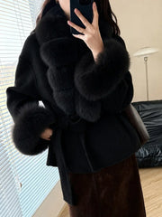 Faux Fur Trim Belted Jacket