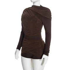 Draped Ruched Long Sleeve Jumpsuit