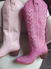 Heart Embroidery Pointed Toe Western Boots