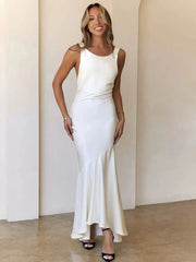 Satin Backless Asymmetrical Hem Maxi Dress