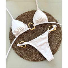 Solid Color Bikini with Gold Ring Detail