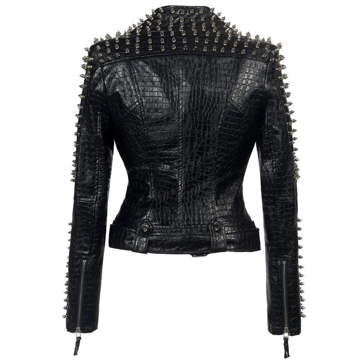 Black leather jacket with studded details