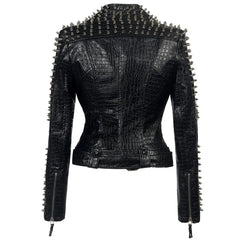 Black leather jacket with studded details