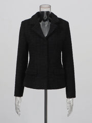 Black Tweed Short Blazer & Satin Mermaid Skirt Set