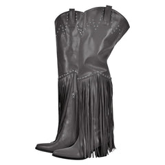 Fringed Pointed Toe Heeled Boots