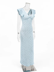 Ruffled Sleeve Knit Maxi Dress