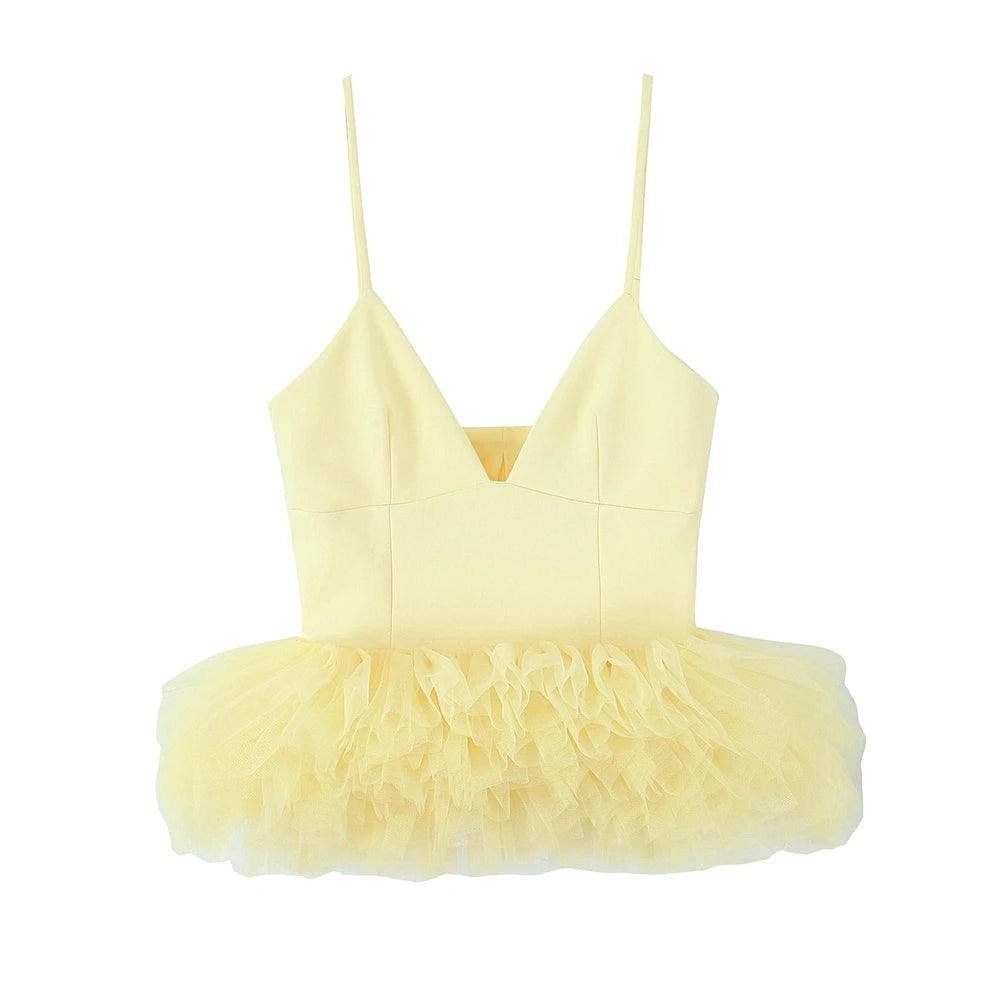 Yellow dress with a fluffy skirt on a white background