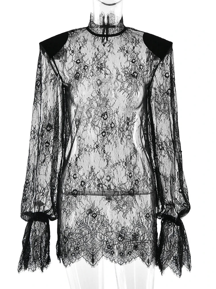 Floral Lace Turtleneck Mini Dress