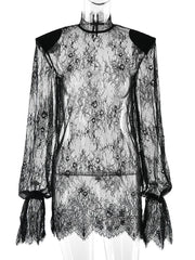 Floral Lace Turtleneck Mini Dress