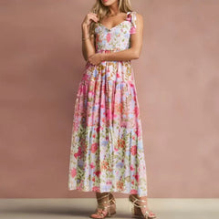 Floral Smocked Bust Tie Strap Maxi Dress