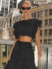 Polka Dot Sleeveless Crop Top and Maxi Skirt Set