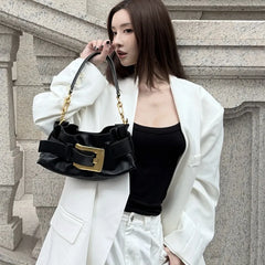 Ruched Microfiber Baguette Shoulder Bag – Black, Ivory & Blush Pink