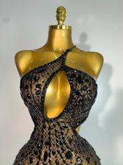 Crystal One Shoulder Mesh Bodycon Mini Dress