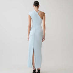 One Shoulder Cap Sleeve Maxi Dress