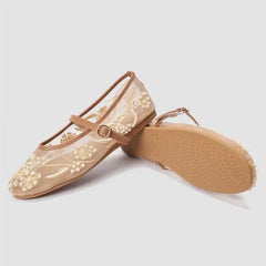 Embroidered Mesh Ballet Flats