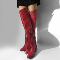 Fringed Pointed Toe Heeled Boots
