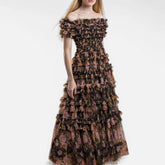 Woman wearing a floral off-shoulder dress