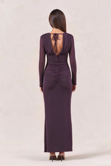 Sequin V-neck Ruched Detail Long Sleeve Maxi Dress