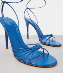 Strappy Pointed Toe Thin Heel Ankle Wrap Sandals