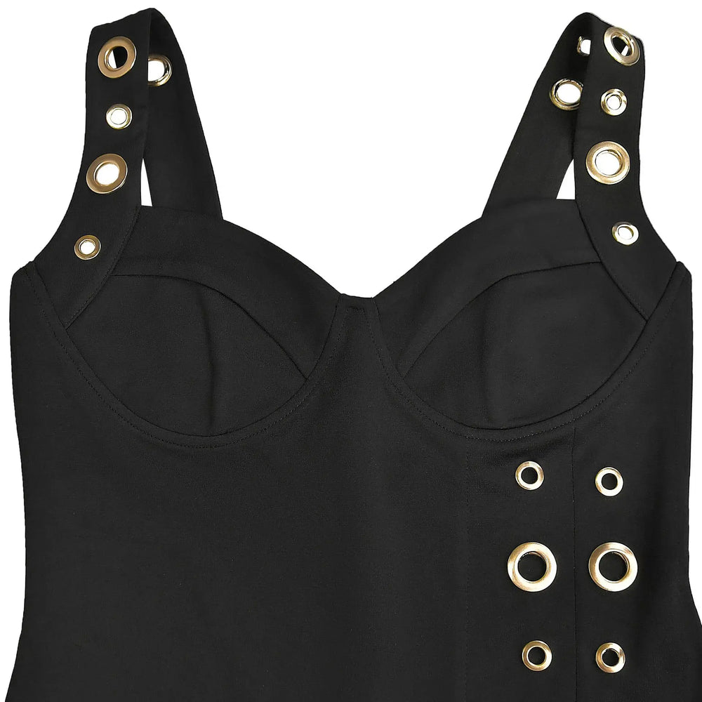 Black top with gold eyelet straps