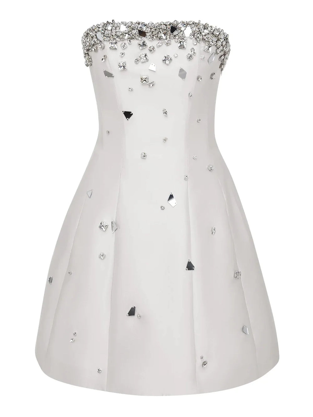 White strapless dress with crystal embellishments on a white background