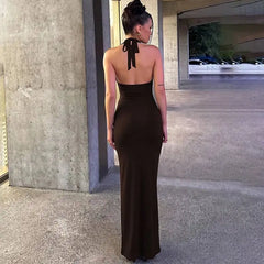 Halter Neck Thigh Split Maxi Dress
