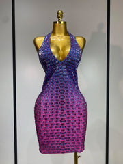 Halter neck bodycon mini dress with crystal embellishments