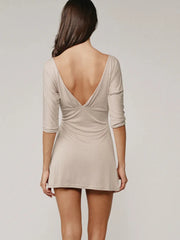 Three-Quarter Sleeve V-Neck Mini Dress