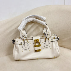 Gold Lock Leather Tote Bag