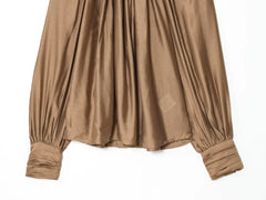 Ruched Button Up High Neck Shirt