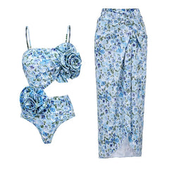 Ruffle Trim Floral Print Swimwear Set