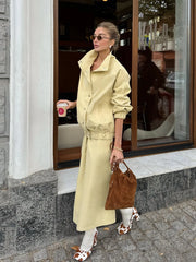 Light Yellow Jacket and Midi Skirt Set