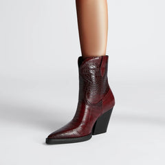 Pointed Stone Pattern High Heel Boots