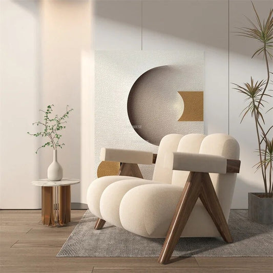 Wood Single Leisure Back Armchair Fabric Sofa