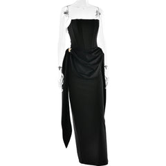 Strapless Draped Metal Ring Waist Dress