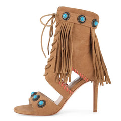 Fringe Jewel Tassel Rivet Stiletto Ankle Boots