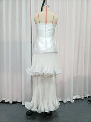 White Strapless Tiered Pleated Maxi Gown