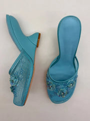 Embellished Mesh Wedge Mule Shoes