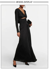 Black Long Sleeve Cut Out Wrap Maxi Dress