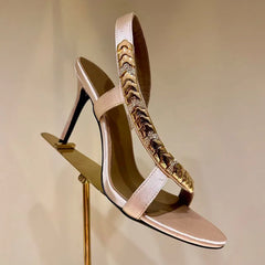 Gold Chain Rhinestone Slingback Heels