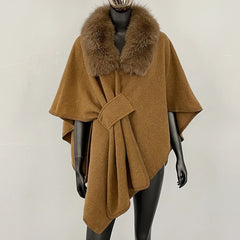 Fur Collar Knit Poncho