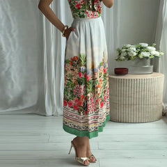 Landscape Sequence Printed Crop Top and Midi Skirt Set