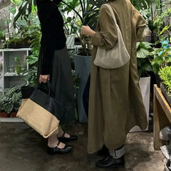 Straw and Leather Colorblock Tote Bag
